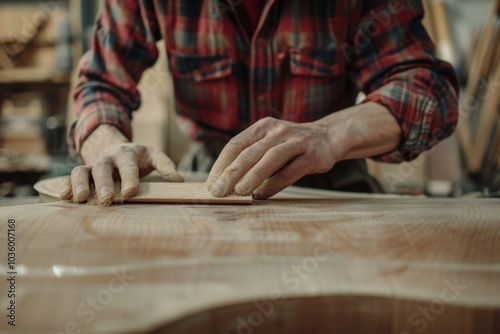 A Carpenter's Hands Sanding a Wooden Surface