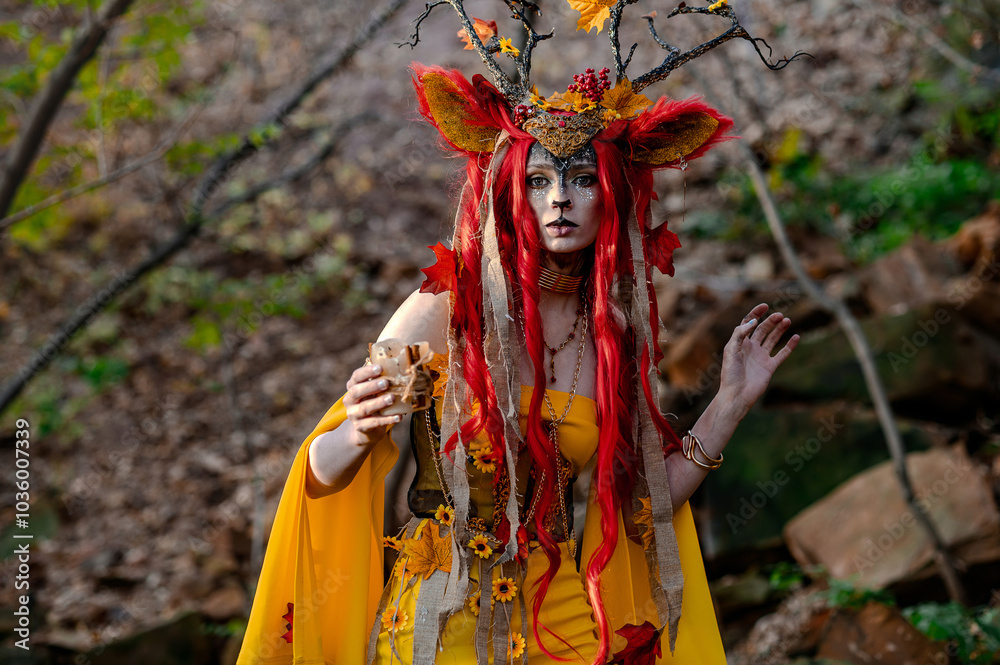 Deer girl in the autumn forest Deer girl in the autumn forest