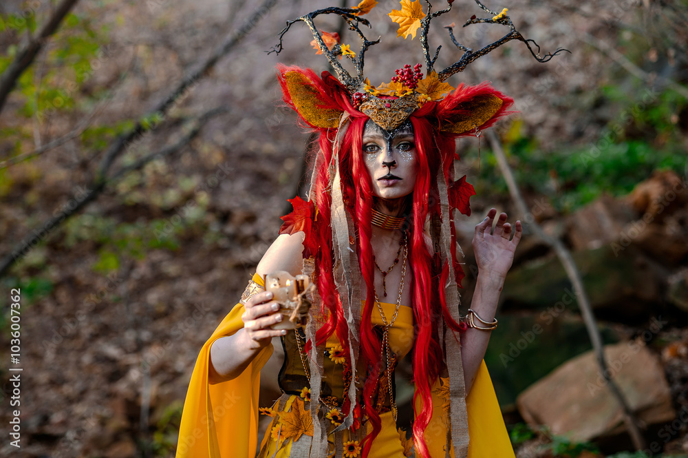 Deer girl in the autumn forest Deer girl in the autumn forest