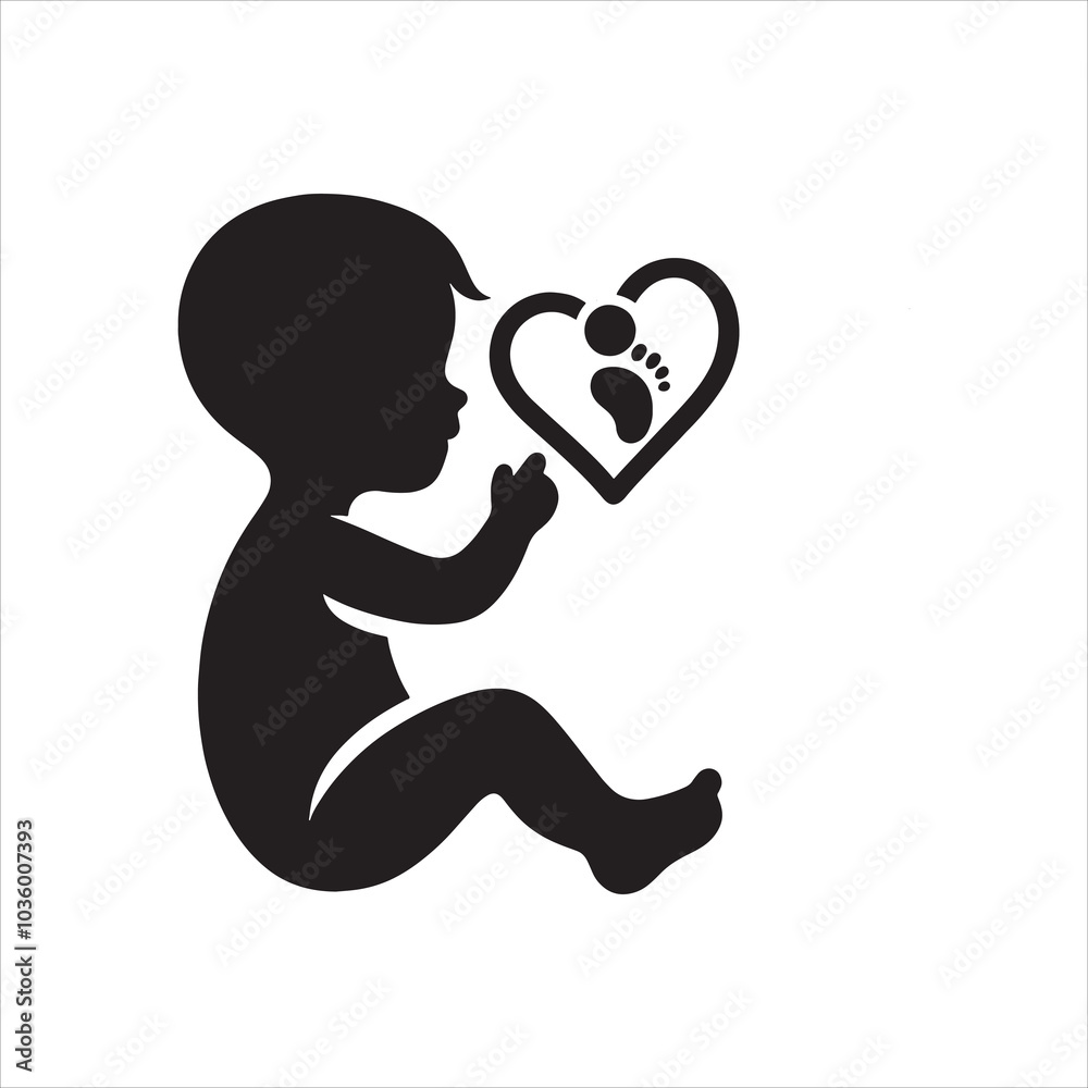 Baby holding heart silhouette for love, care, and parent-child bonding vector illustrations Baby holding heart silhouette for love, care, and parent-child bonding vector illustrations