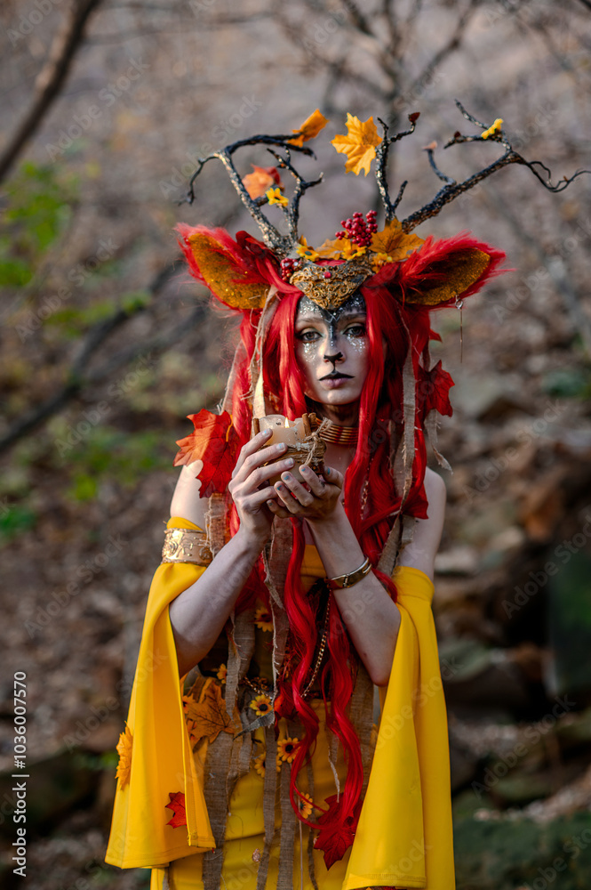 Deer girl in the autumn forest Deer girl in the autumn forest