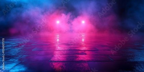 Wallpaper Mural Neon-lit foggy street with pink and blue lights Torontodigital.ca