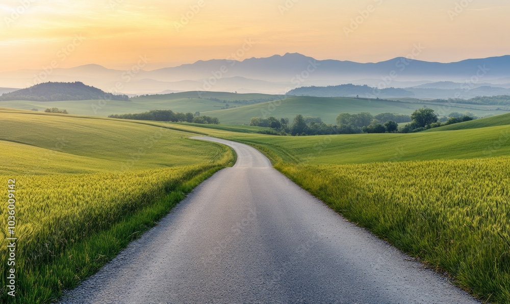 Straight road through rural landscape Straight road through rural landscape