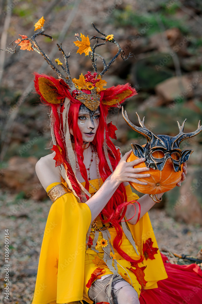 Deer girl in the autumn forest Deer girl in the autumn forest