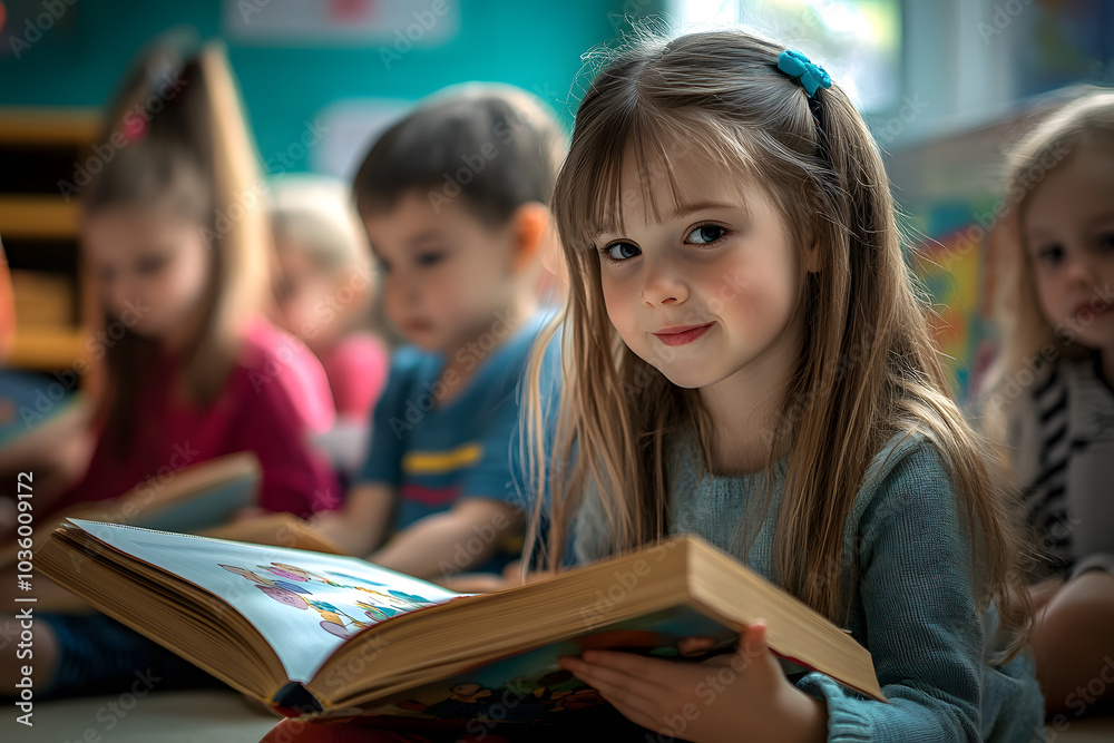 Children in kindergarten at a reading lesson. Pre-school education Children in kindergarten at a reading lesson. Pre-school education