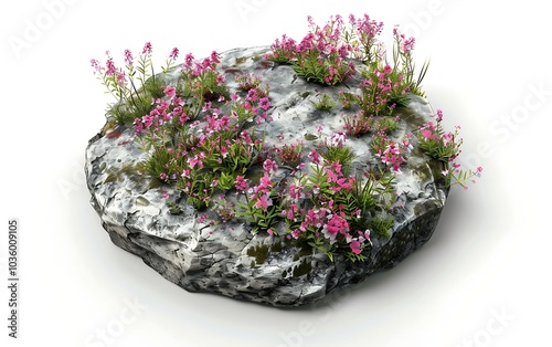 Flower garden on a rock isolated on white background