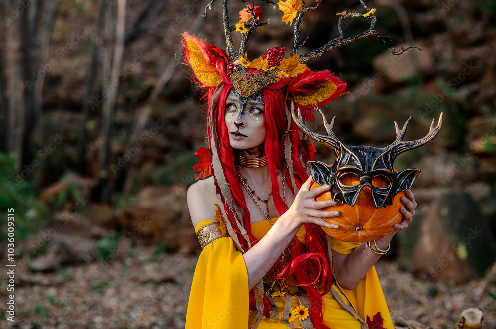 Deer girl in the autumn forest Deer girl in the autumn forest
