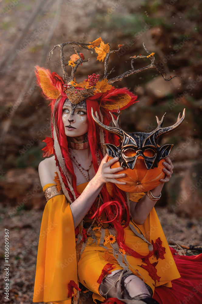 Deer girl in the autumn forest Deer girl in the autumn forest