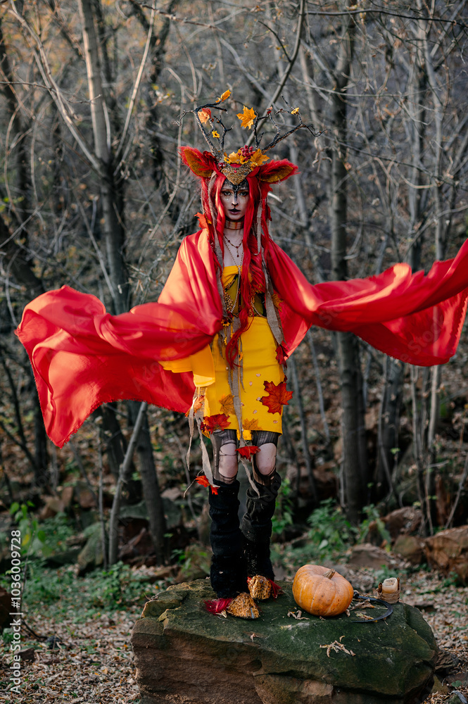 Deer girl in the autumn forest Deer girl in the autumn forest