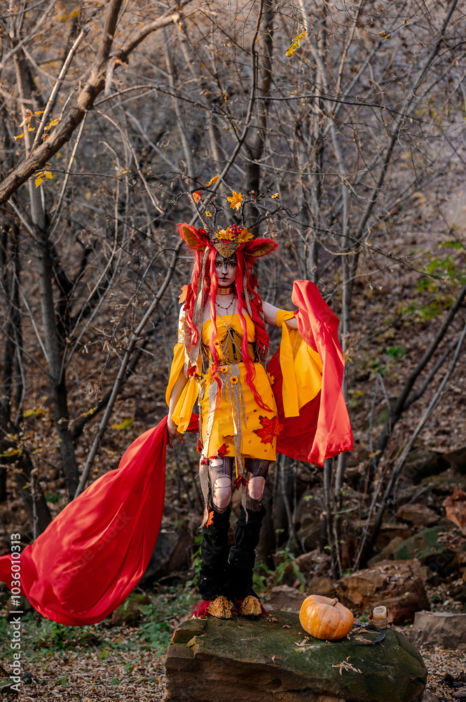 Deer girl in the autumn forest Deer girl in the autumn forest
