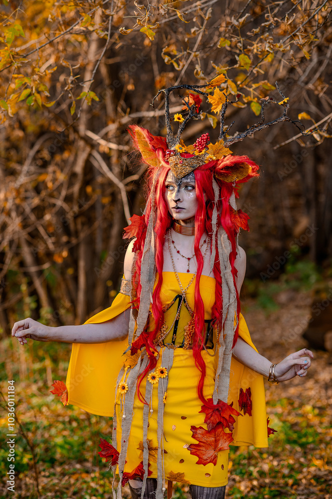 Deer girl in the autumn forest Deer girl in the autumn forest