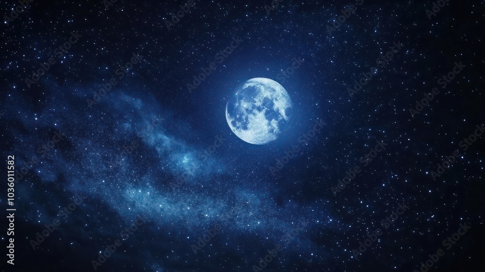 A starry night sky with a blue moon A starry night sky with a blue moon