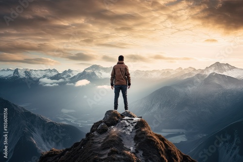 At dawn an individual gazes over a breathtaking mountain range contemplating their mental health while surrounded by natures tranquility