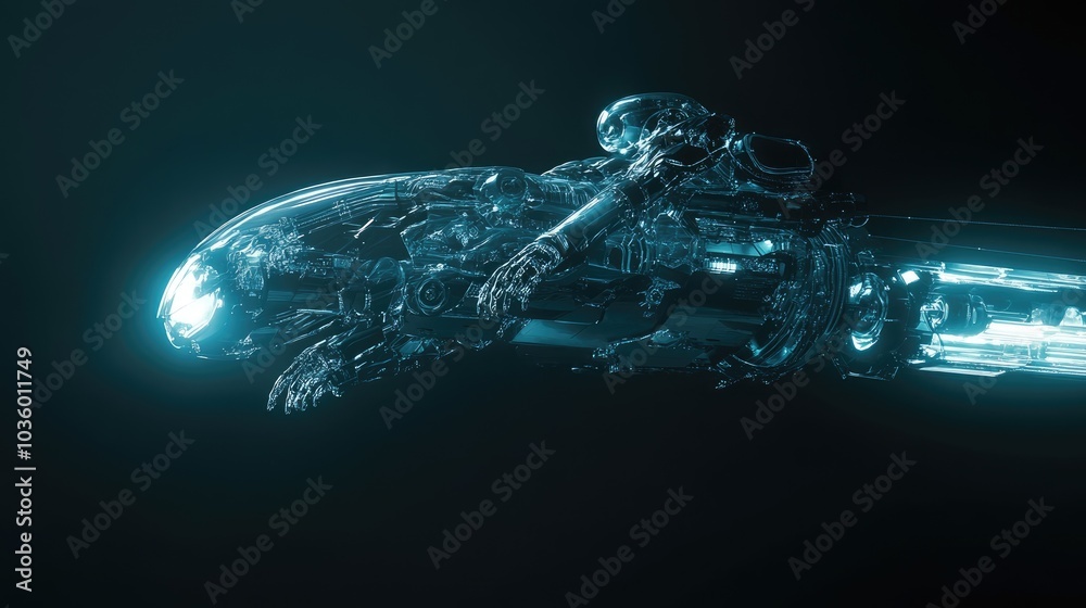Futuristic Spacecraft in Deep Blue Light Futuristic Spacecraft in Deep Blue Light