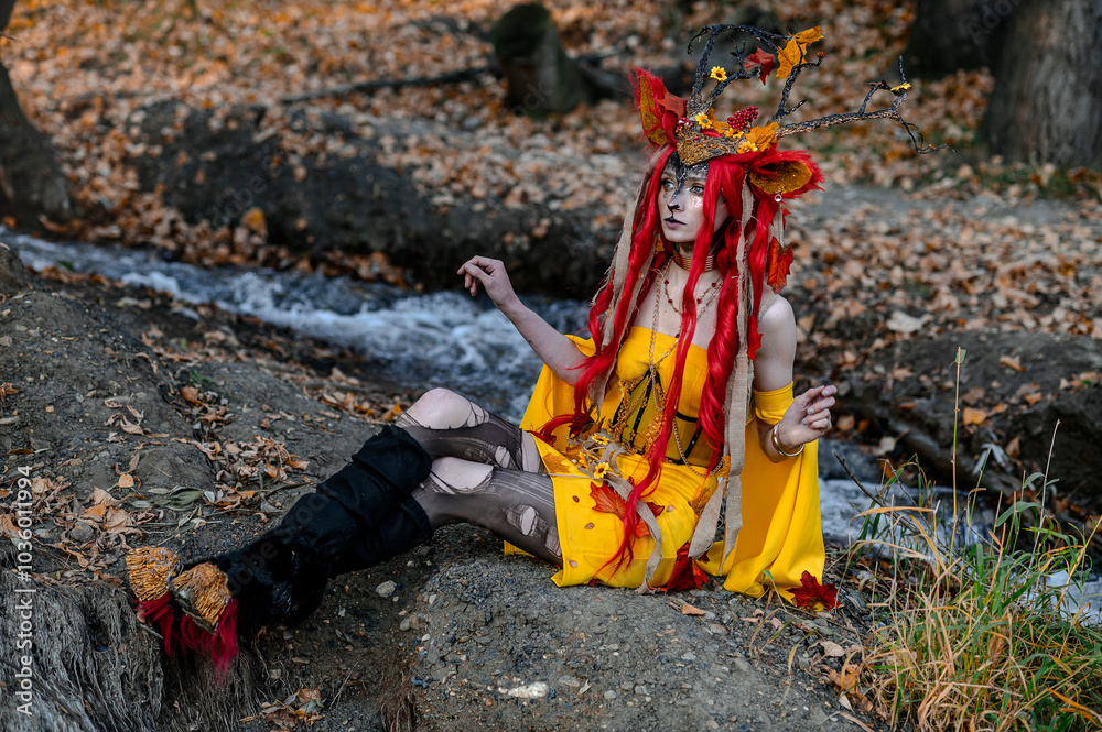 Deer girl in the autumn forest Deer girl in the autumn forest