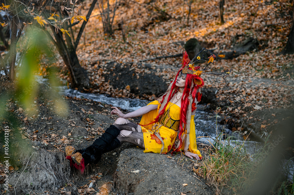 Deer girl in the autumn forest Deer girl in the autumn forest