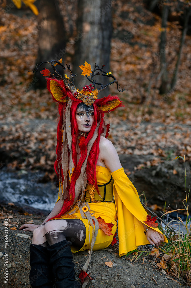 Deer girl in the autumn forest Deer girl in the autumn forest