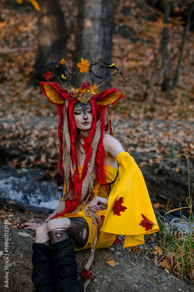 Deer girl in the autumn forest Deer girl in the autumn forest