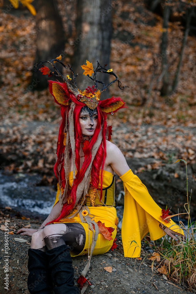 Deer girl in the autumn forest Deer girl in the autumn forest