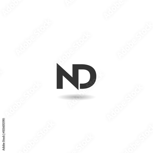 Initial Letter ND Logo Design With Shadow