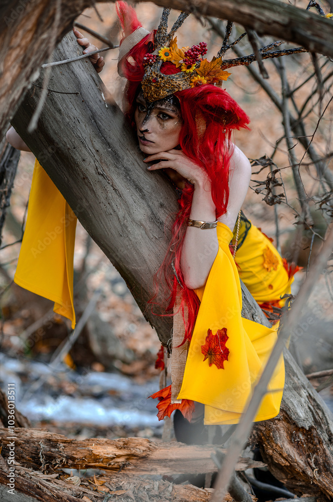 Deer girl in the autumn forest Deer girl in the autumn forest