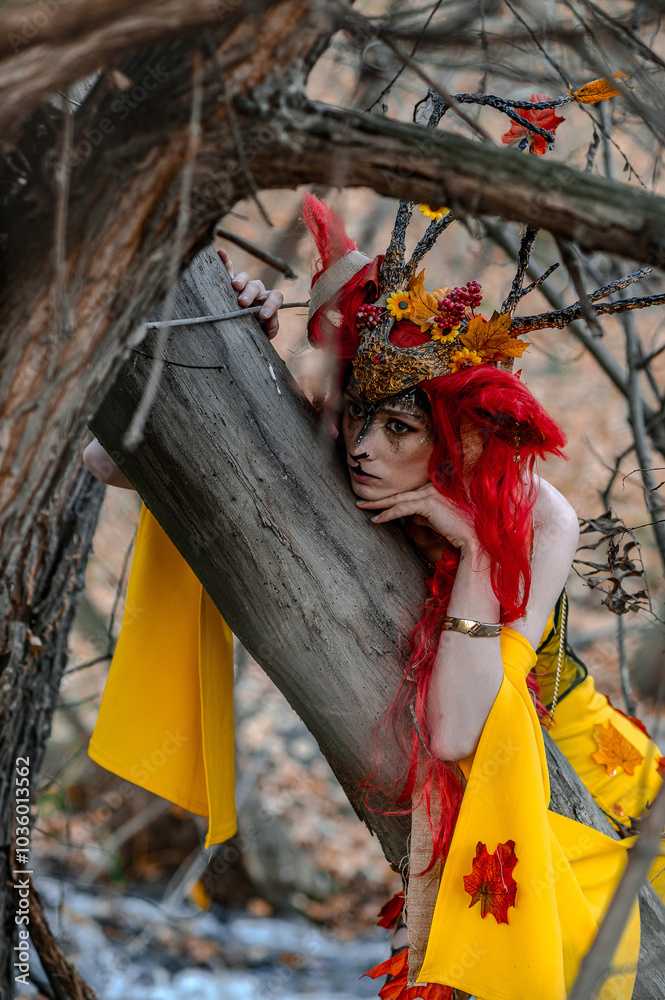 Deer girl in the autumn forest Deer girl in the autumn forest