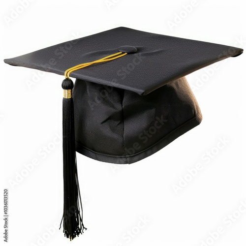 Graduation cap with a golden yellow tassel hanging down, signifying a recent academic achievement