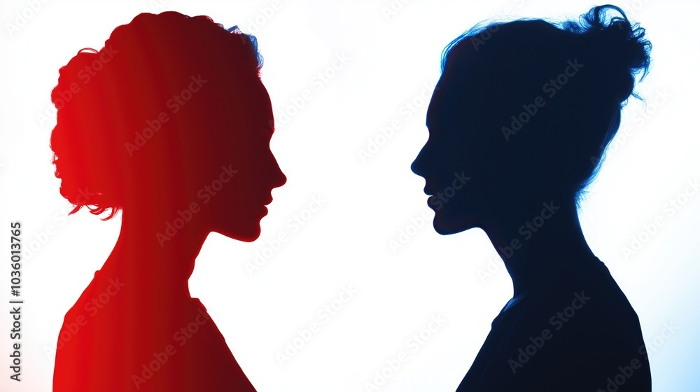 A couple silhouette background looking in different direction , in marriage clash and about to get divorce or to separate A couple silhouette background looking in different direction , in marriage clash and about to get divorce or to separate