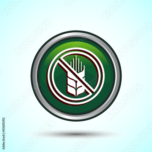 Gluten Free Icon Design Illustration, Non Gluten Food Sign For Apps And Websites, Green Color Round Button Design