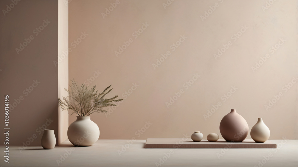 background for beauty products presentation, copy space, pastel beige background for beauty products presentation, copy space, pastel beige