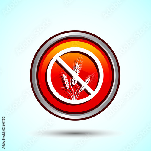 Gluten Free Icon Design Illustration, Non Gluten Food Sign For Apps And Websites, Orange Color Round Button Design