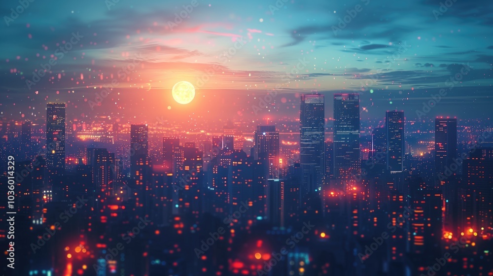 Cyberpunk City: A Futuristic Cityscape with Glowing Lights. Double exposure. Cyberpunk City: A Futuristic Cityscape with Glowing Lights. Double exposure.