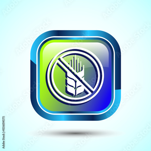 Gluten Free Icon Design Illustration, Non Gluten Food Sign For Apps And Websites, Glossy Square Button Design