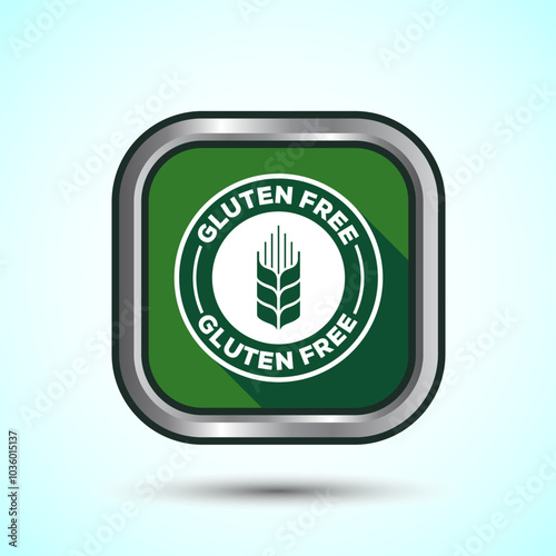 Gluten Free Icon Design Illustration, Non Gluten Food Sign For Apps And Websites, Green Shadow Button Design