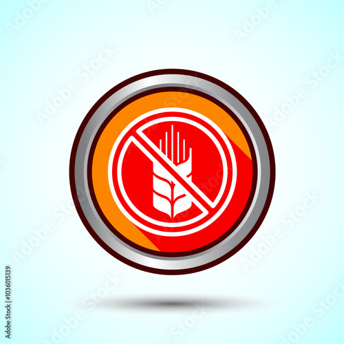 Gluten Free Icon Design Illustration, Non Gluten Food Sign For Apps And Websites, Orange Shadow Button Design
