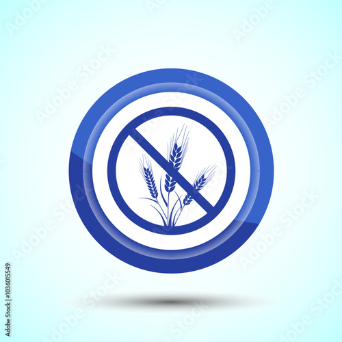 Gluten Free Icon Design Illustration, Non Gluten Food Sign For Apps And Websites, Blue Color Button Design