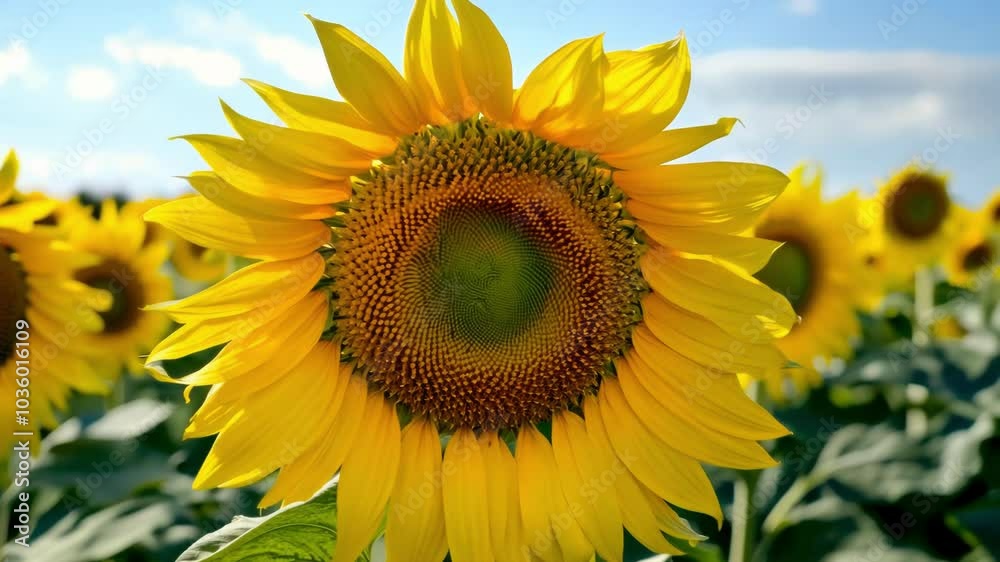 Close-up of a large sunflower in full bloom, capturing its vibrant yellow petals and intricate details. The image evokes feelings of joy, optimism, and the beauty of nature. Close-up of a large sunflower in full bloom, capturing its vibrant yellow petals and intricate details. The image evokes feelings of joy, optimism, and the beauty of nature.