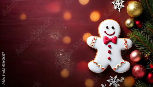 Gingerbread man with decoration and Christmas decoration, space for text, Christmas baking, Christmas card