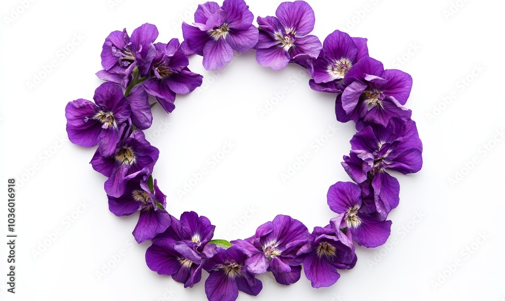 Purple flower frame on white background top view Purple flower frame on white background top view