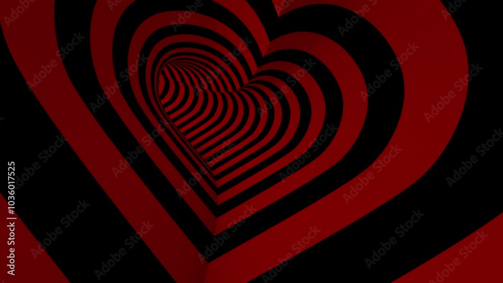 This motion graphics looped video shows the POV of going through a red and black heart-shaped tunnel This motion graphics looped video shows the POV of going through a red and black heart-shaped tunnel
