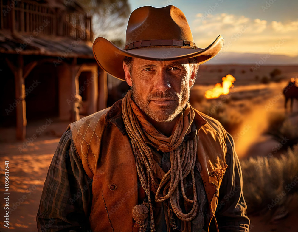 Cowboy dans un décor de western Cowboy dans un décor de western
