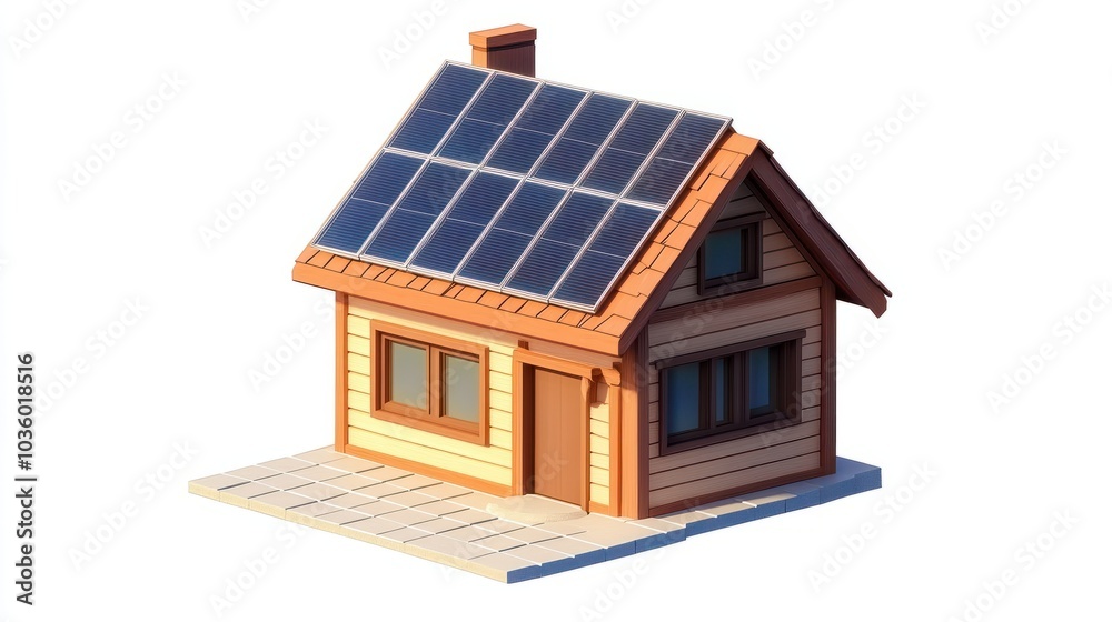 House with solar panels isolated on a transparent background House with solar panels isolated on a transparent background