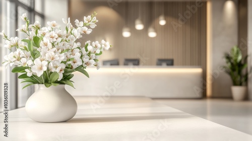 A beautiful arrangement of flowers enhances the sophisticated ambiance of the hotel lobby