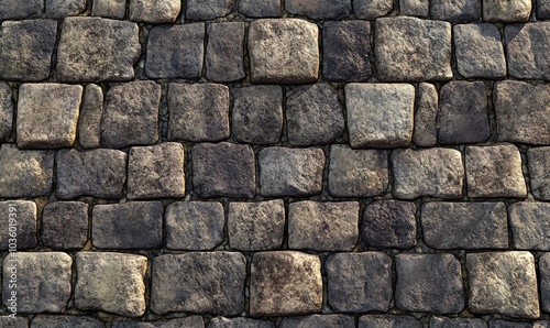 Seamless gray cobblestone wall or road background texture. Tile able grungy natural rock and stone shaped path or walkway repeat surface pattern