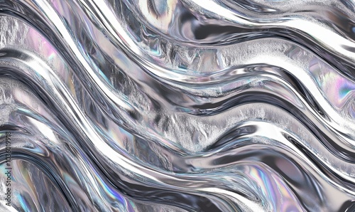 Wallpaper Mural Seamless iridescent silver abstract wavy marble or tiger stripe background texture. Trendy holographic metallic mirror foil pastel prism light effect. Torontodigital.ca