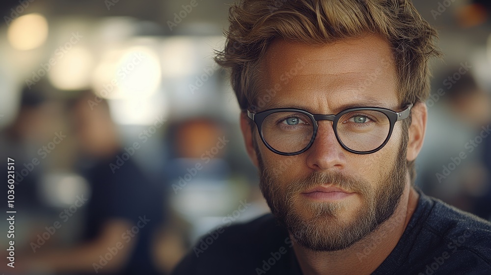 An individual with glasses and facial hair gazing intently at the camera in what appears to be a casual indoor setting with an out-of-focus background An individual with glasses and facial hair gazing intently at the camera in what appears to be a casual indoor setting with an out-of-focus background