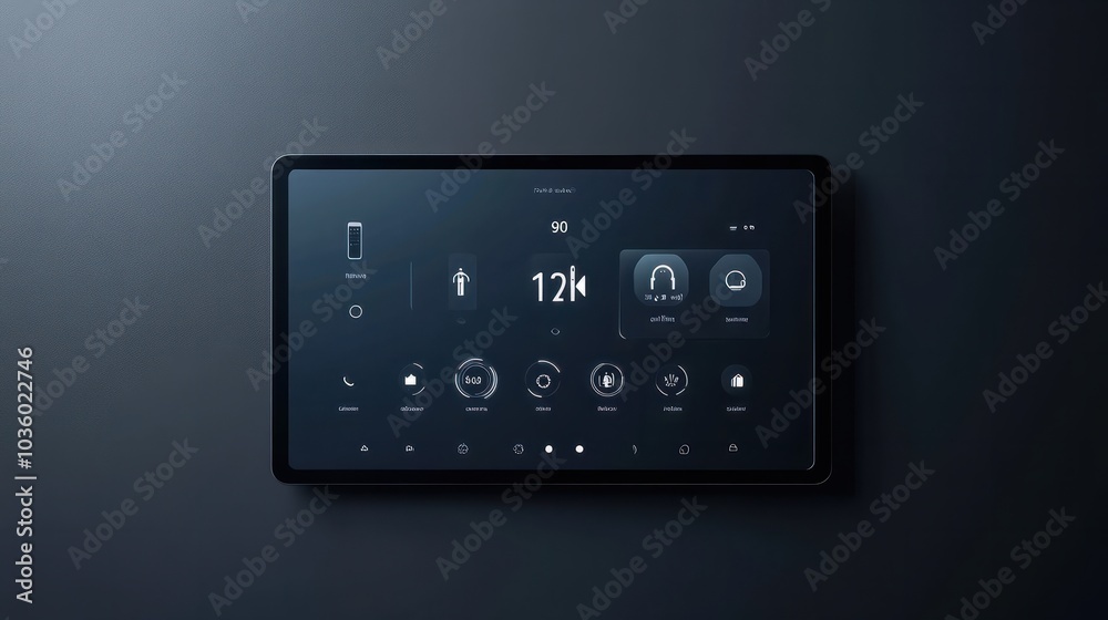 Smart Home Automation Technology Control Panel with Digital Thermostat, Smart Door Lock, and Security Camera System on Tablet Display Smart Home Automation Technology Control Panel with Digital Thermostat, Smart Door Lock, and Security Camera System on Tablet Display