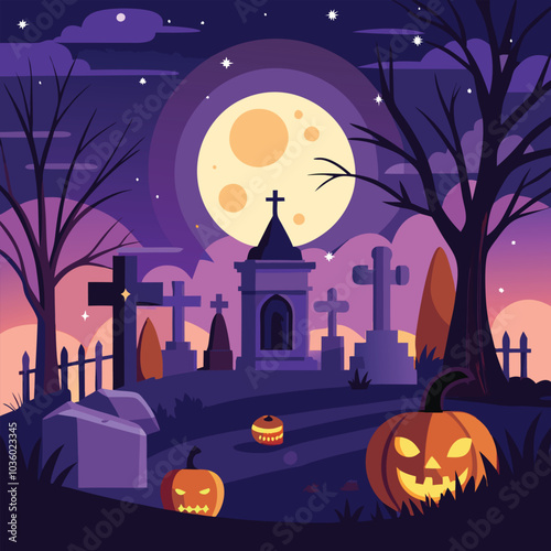 Full Moon Halloween Scene with Bats