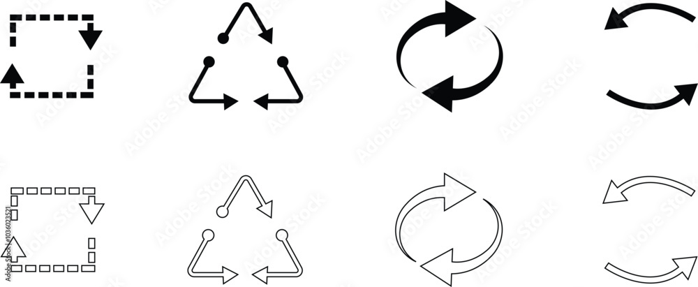Set of Recycle Fill icons. An arrow that revolve endlessly Reuse concept Recycled. Rounded angles. Ecology, Bio rotation arrows symbols Signs vector collection isolated on transparent background Set of Recycle Fill icons. An arrow that revolve endlessly Reuse concept Recycled. Rounded angles. Ecology, Bio rotation arrows symbols Signs vector collection isolated on transparent background