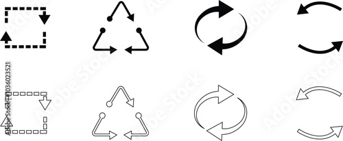 Set of Recycle Fill icons. An arrow that revolve endlessly Reuse concept Recycled. Rounded angles. Ecology, Bio rotation arrows symbols Signs vector collection isolated on transparent background